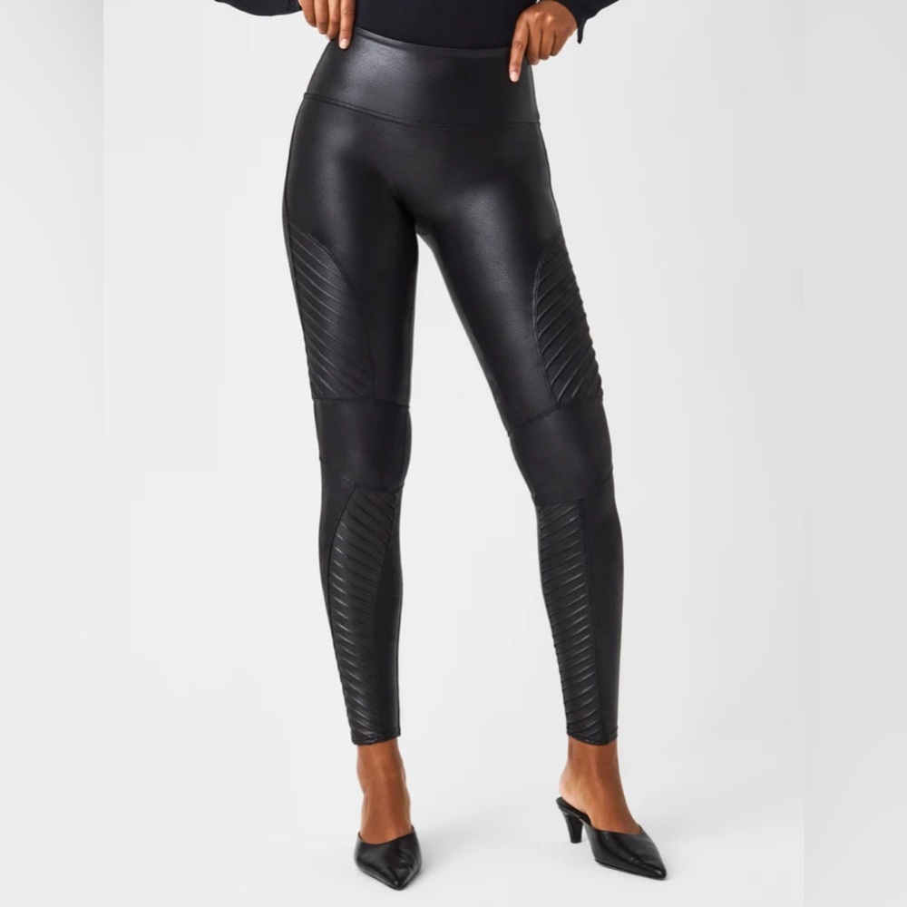 Black Spanx Faux Leather Moto Leggings Shapewear Slimming Size Medium
